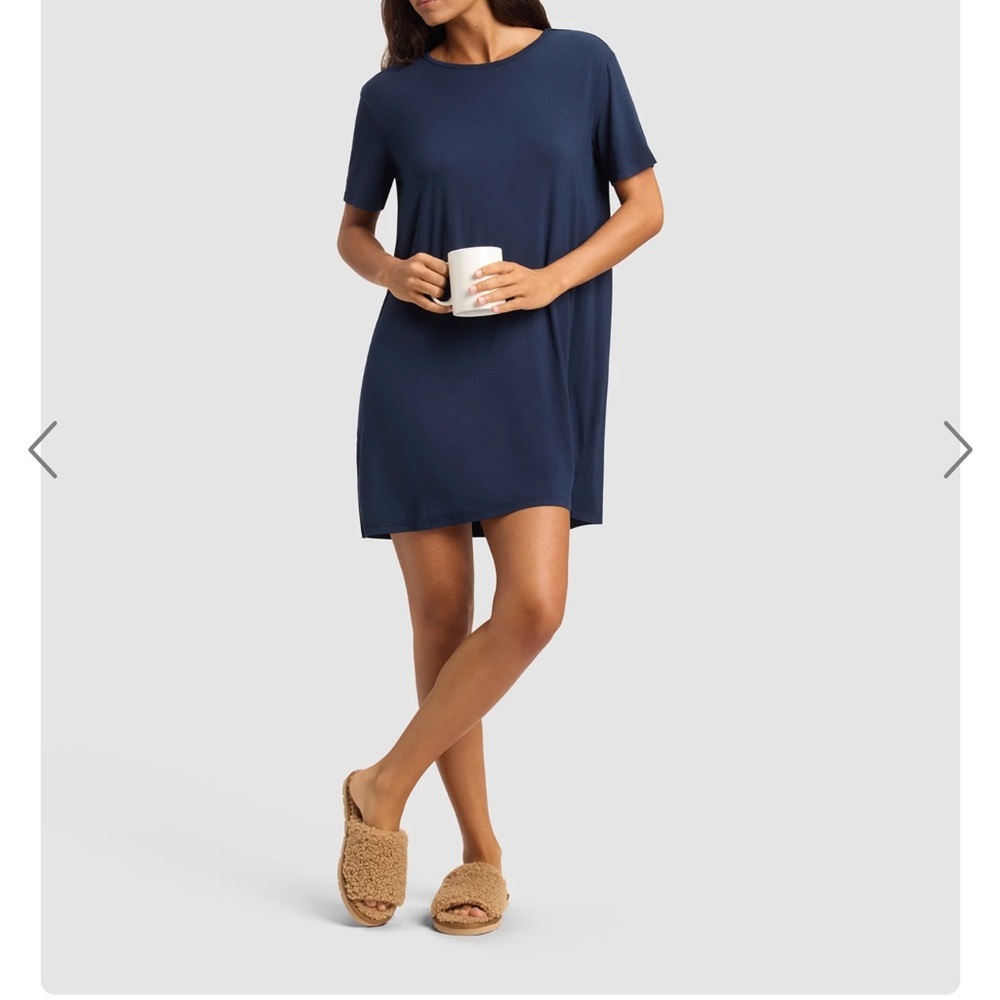 Cozy Earth Women’s Brushed Bamboo Mini Dress Navy Blue Sz S Soft Lounge Comfy